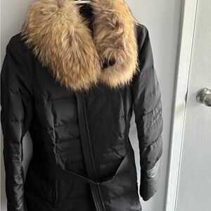 Danier Black Puffer Jacket with Faux Fur Collar